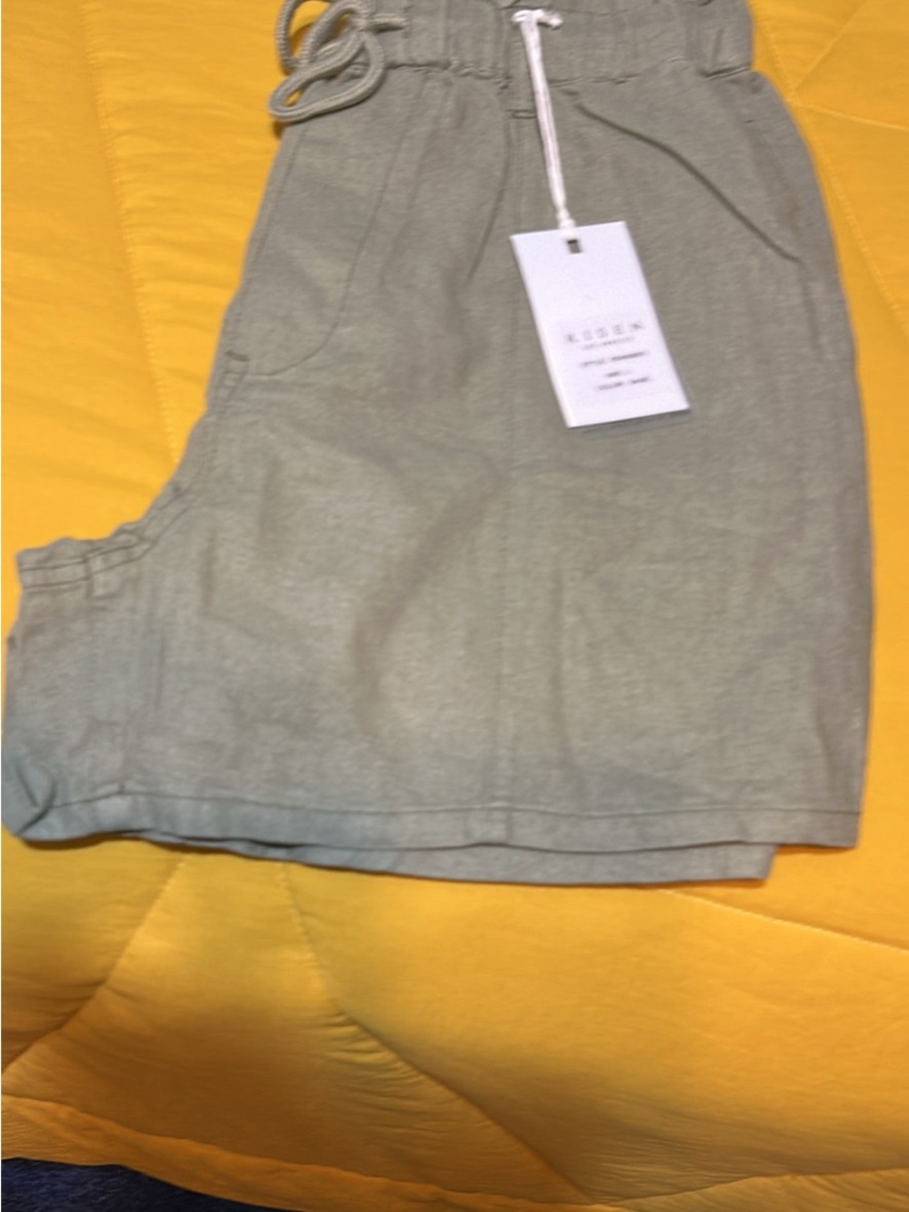 High-Waist Linen-Blend Shorts in Sage - KOSEN